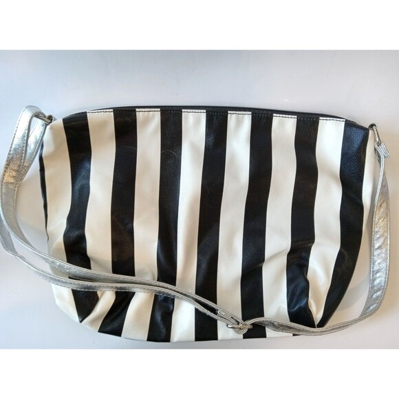 Unbranded Black & White Striped Beetlejuice Inspired Bag w/ Silver Adj Strap - Picture 3 of 13